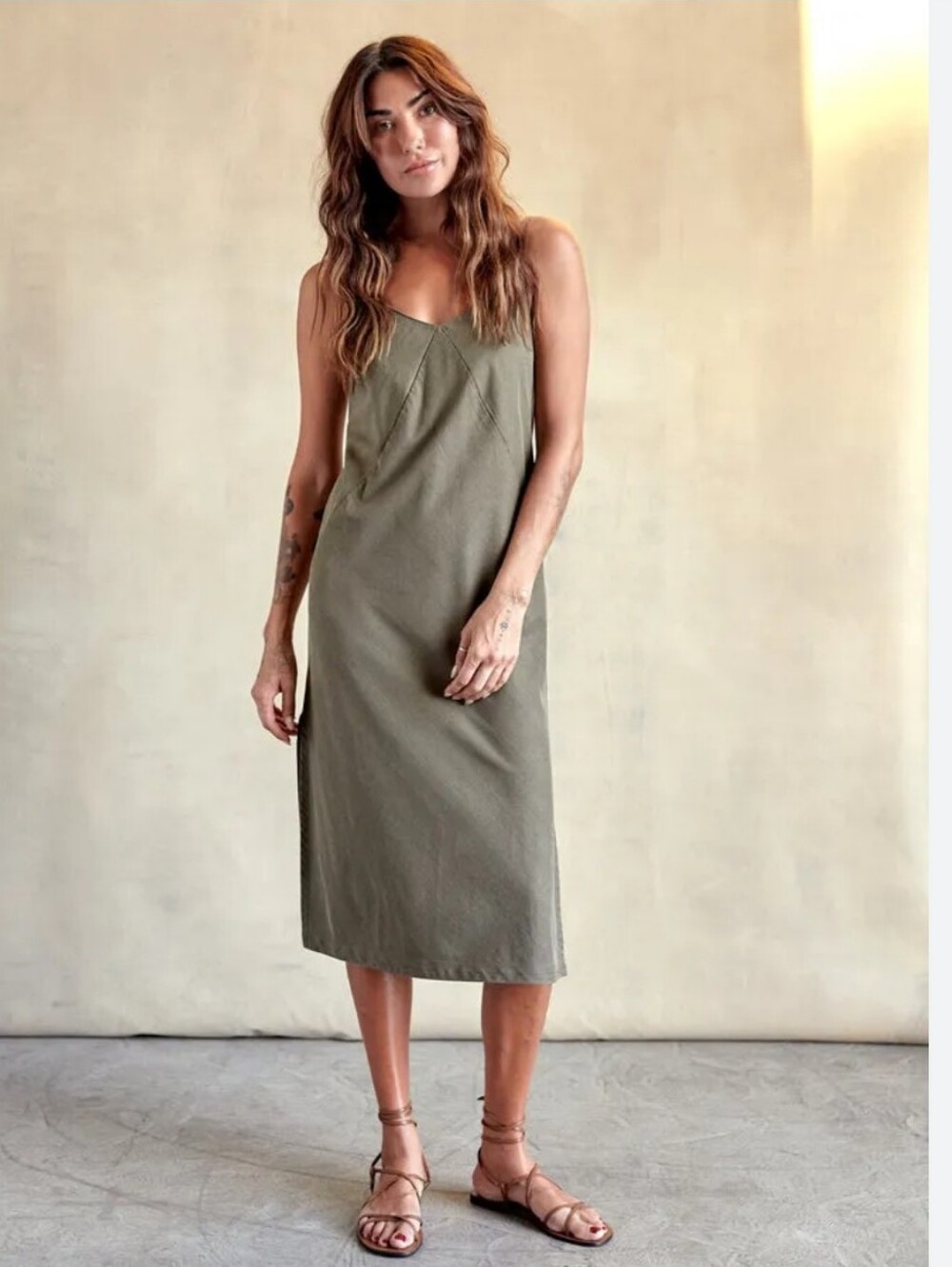 NWT OUTERKNOWN Army Green Tencel Organic Cotton Tank Midi Dress